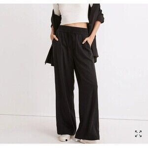 Madewell XLT Drapeweave Carley Wide Leg Pants Black High Rise Pockets Tall